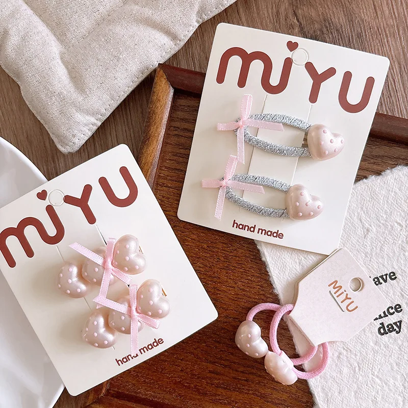 Nuevos y lazos para el cabello con forma de corazón de lunares de color rosa dulce: estilo coreano, versátiles, lindos y suaves, perfectos para niñas con un corazón femenino