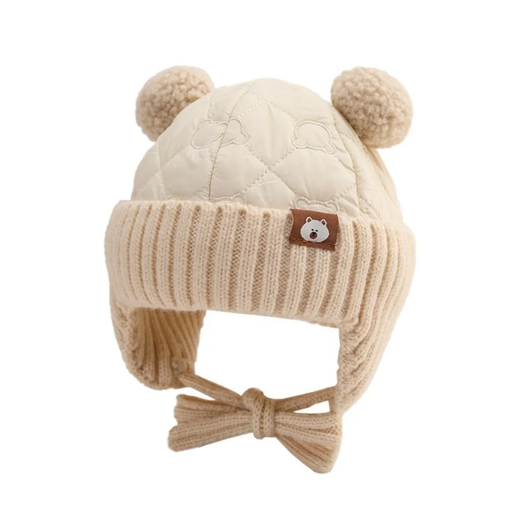 Gorro cálido de lana con protección para los oídos para bebé, Material grueso, estilo oreja de oso, gorro infantil, diseño de punto, cierre de corbata, gorro para niño pequeño - imagen 5