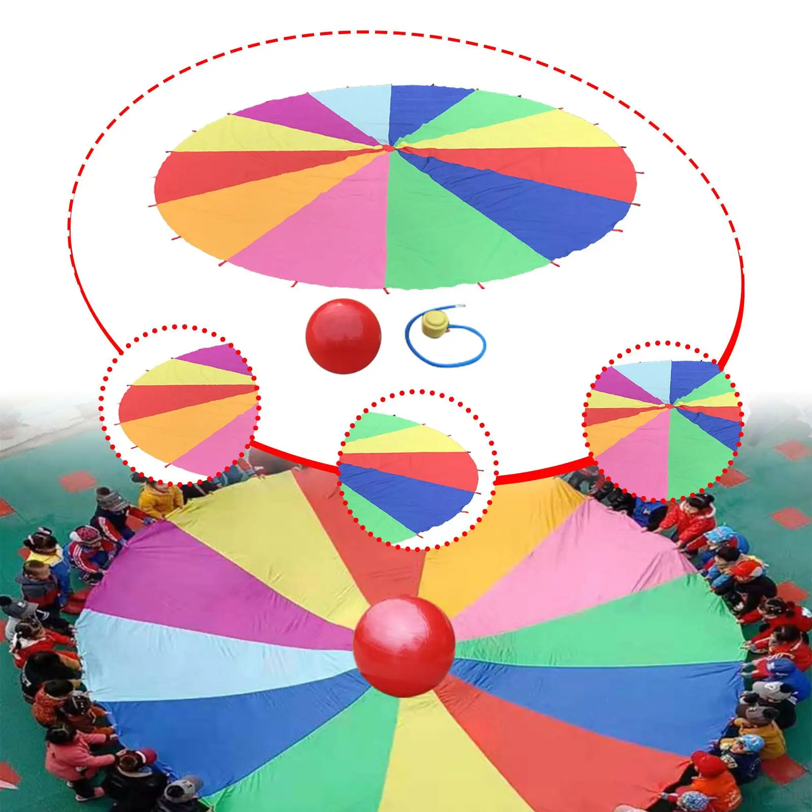 Rainbow Parachute Toy Sensory Training Hand Eye Coordination Color Perception Cooperative Game Team Game Rainbow Umbrella Beach