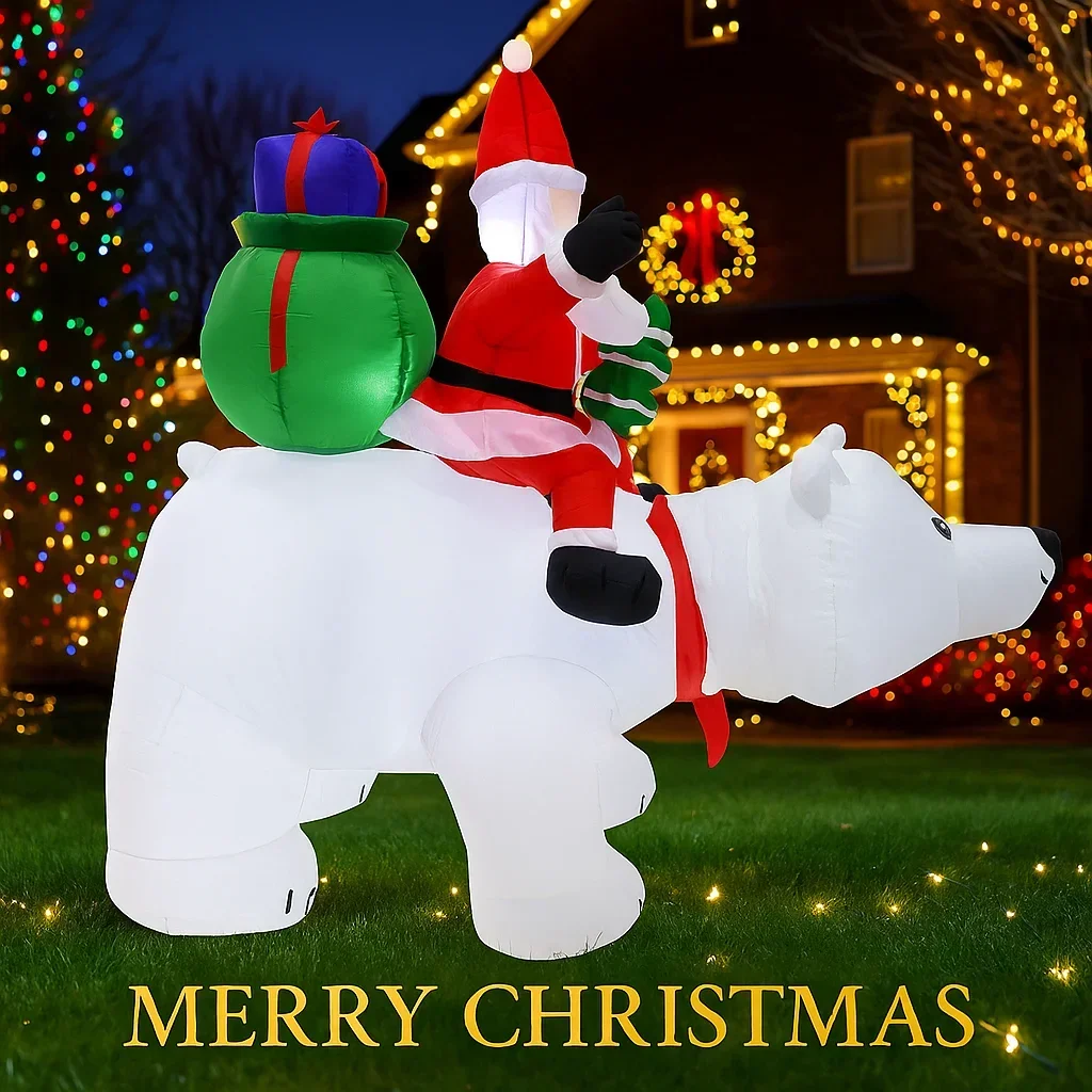 6,89 pies decoración navideña al aire libre juguetes inflables de oso de Papá Noel de Navidad luces LED integradas decoración de fiesta de patio adornos de decoración del hogar - imagen 2