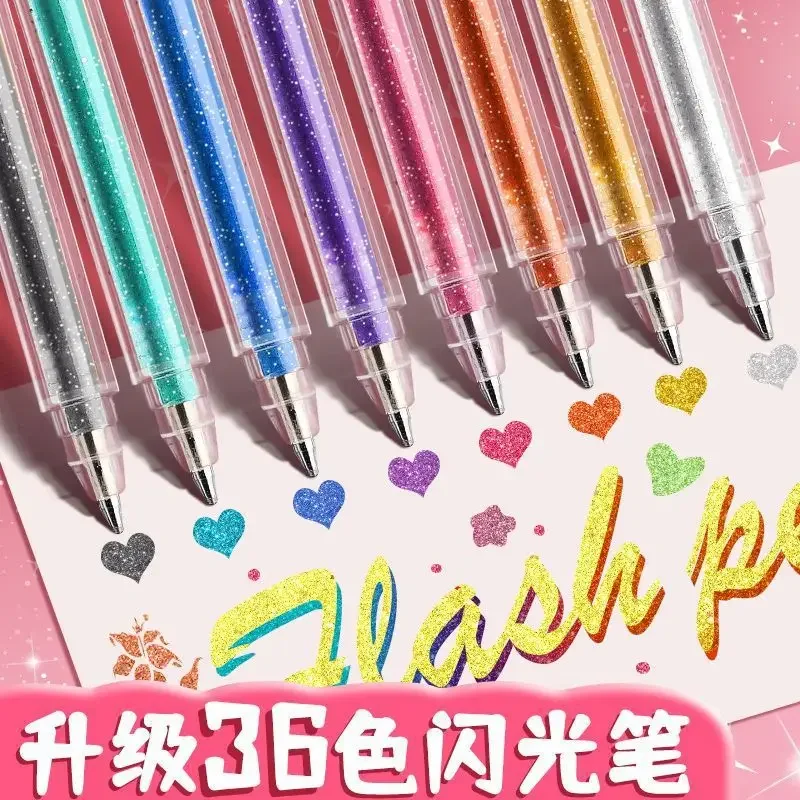 Bolígrafo de Gel con purpurina de 8 colores, bolígrafo de Color con purpurina de Metal de 1,0mm, cartulina de papel, diario, dibujo, marcado, colorear, arte DIY - imagen 2