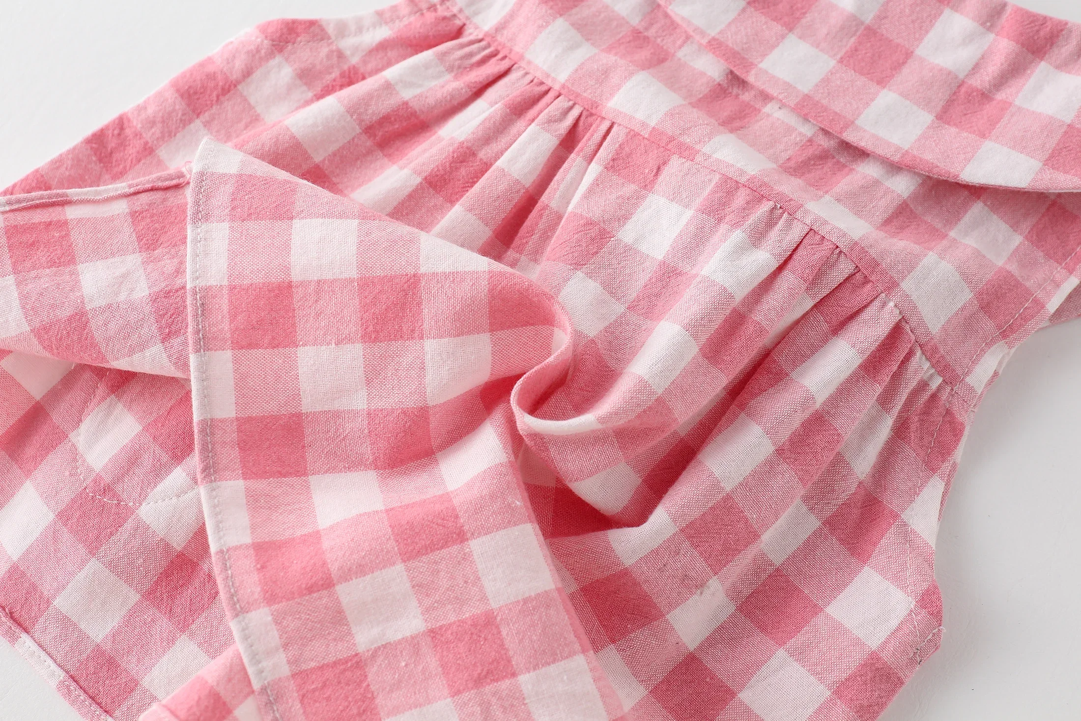 Conjunto de ropa de verano para bebé, camiseta con volantes a cuadros, pantalones cortos combinados, traje rosa, Tops básicos sin mangas, pantalones cortos de estilo holgado, 2 uds. - imagen 5