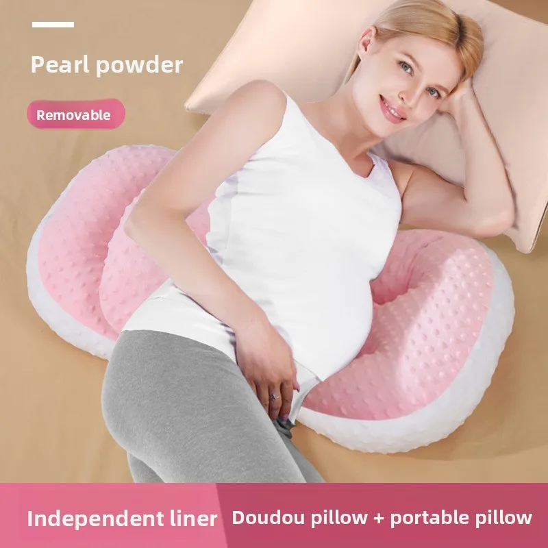 Almohada de apoyo para el embarazo, cojín de maternidad para dormir lateral con soporte para la cintura y el vientre, tela de terciopelo de frijol suave, anticolapso - imagen 5