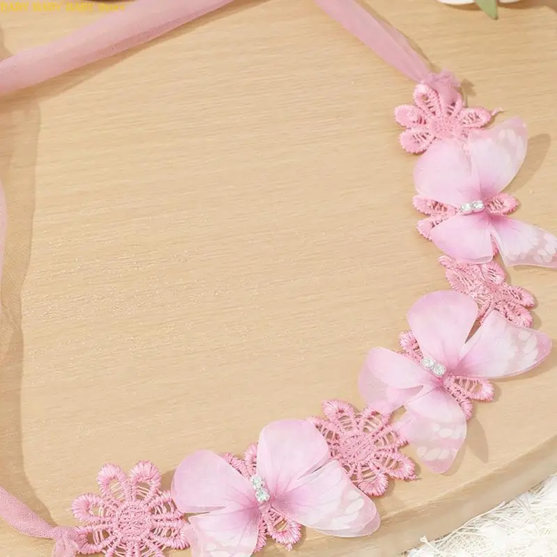 Q81A Sesión fotos fotos recién nacidas Tulle Pink Tulle con banda para cabeza floral Propiedades fotografía niñas - imagen 3