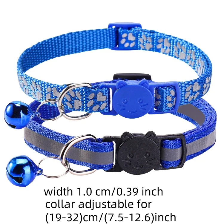 3 unids/pack Collar de gato con tira reflectante para Collar de mascota pequeña puede ajustar collar de 7-12 pulgadas con patrón de campana para gato - imagen 2