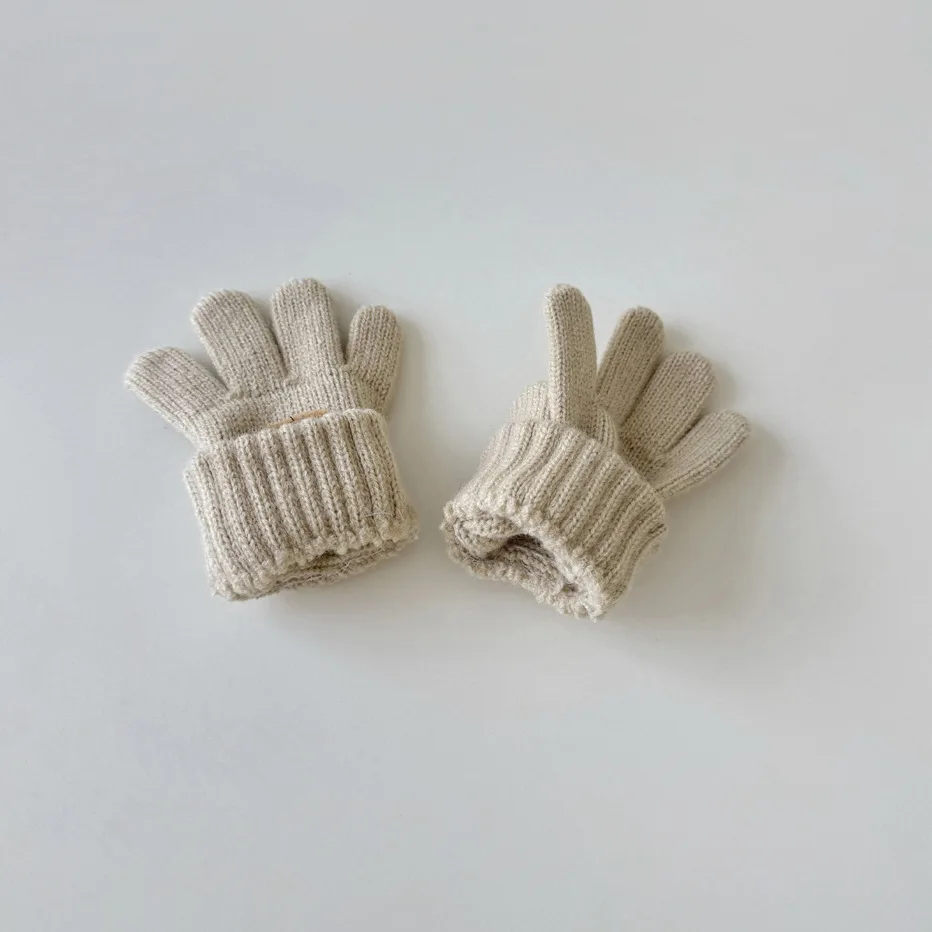 Manoplas de oso de dibujos animados para bebé, guantes cálidos de invierno para niños, guantes tejidos de Color sólido para niños pequeños, guantes gruesos para la dentición para niños de 3 a 7 años - imagen 4