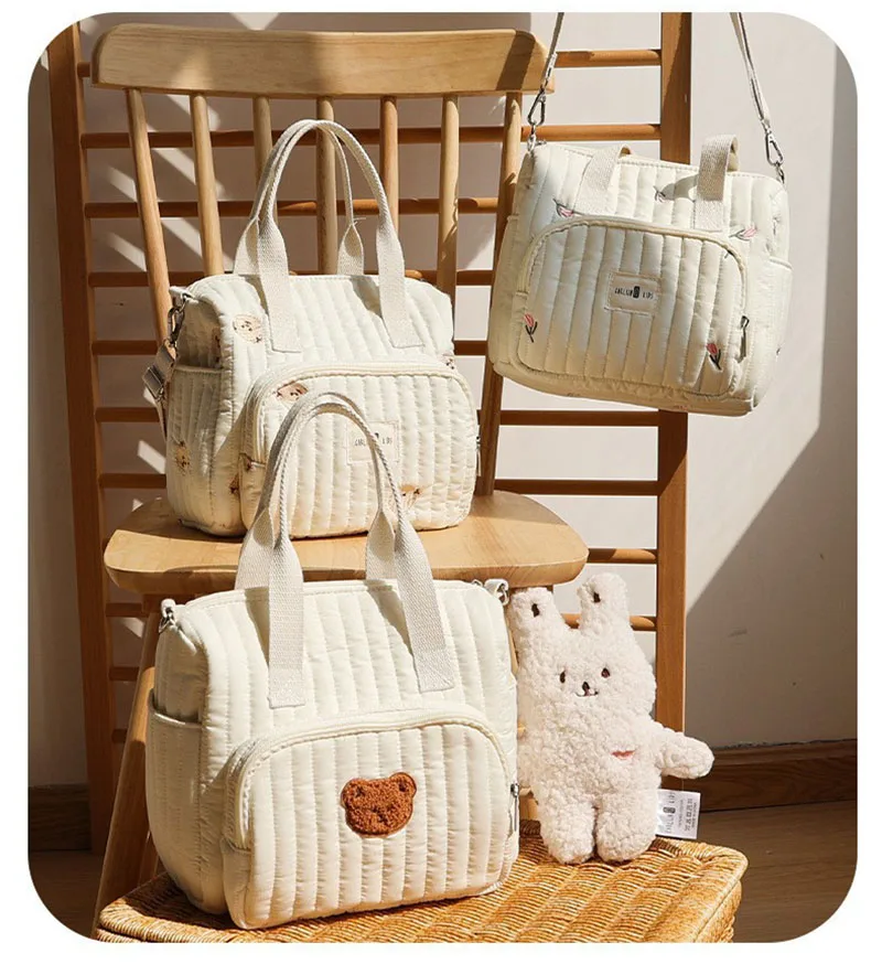 MILANCEL nueva bolsa de mamá bolsa de pañales portátil de gran capacidad oso bordado lindo bolsa de almacenamiento de ocio - imagen 2