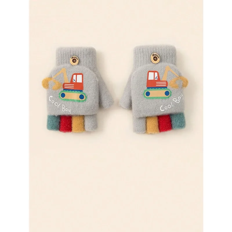 Guantes infantiles de invierno abatibles con estampado excavadora - imagen 3