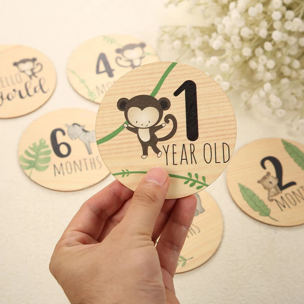 Accesorios de fotografía recién nacido, tarjetas de hito mensuales de madera, regalos para Baby Shower para niños y niñas, accesorios de fotografía, 7 Uds. - imagen 4