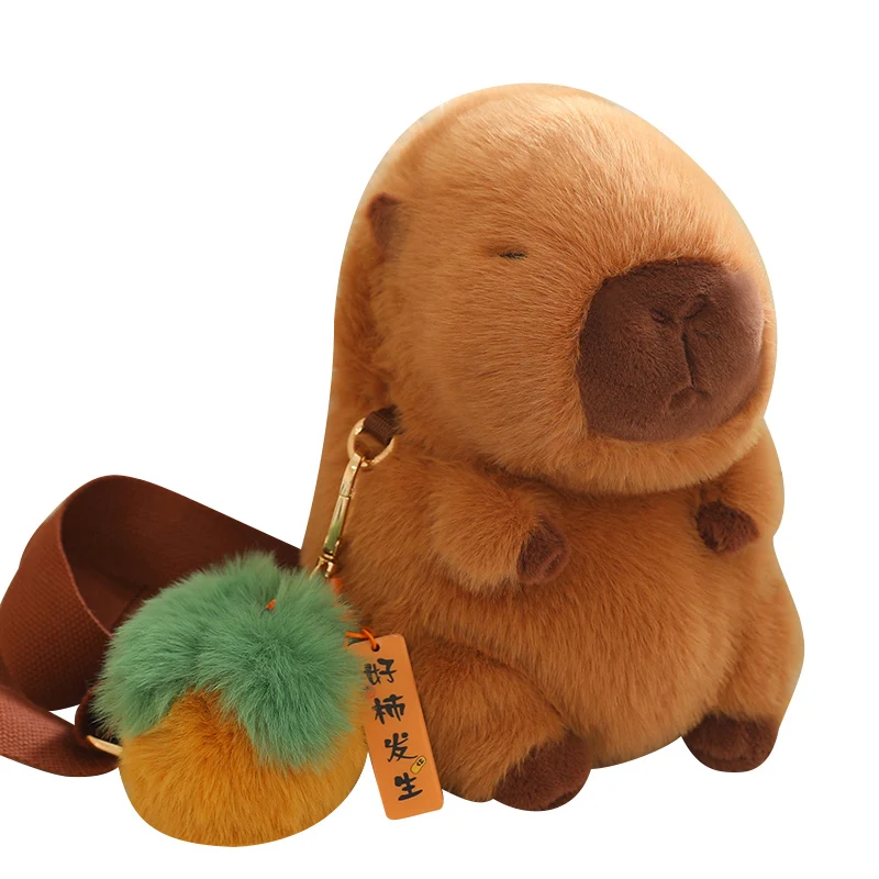 Bolsa de felpa infantil capibara con motivo de manzana