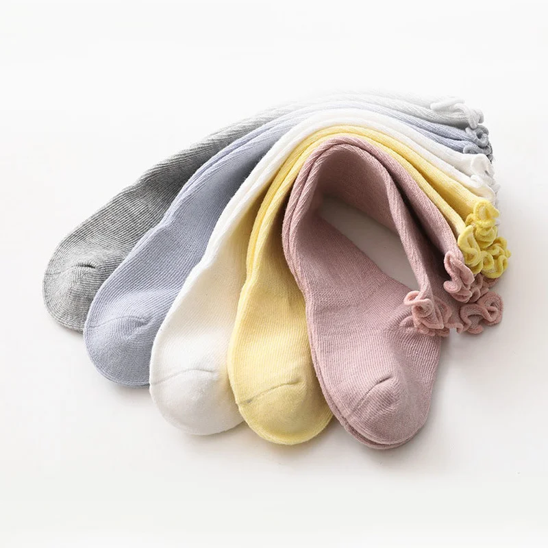 Primavera novedad de verano volantes suelto Color sólido suave hasta la rodilla calcetines largos bebé algodón princesa ropa para recién nacidos medias - imagen 4