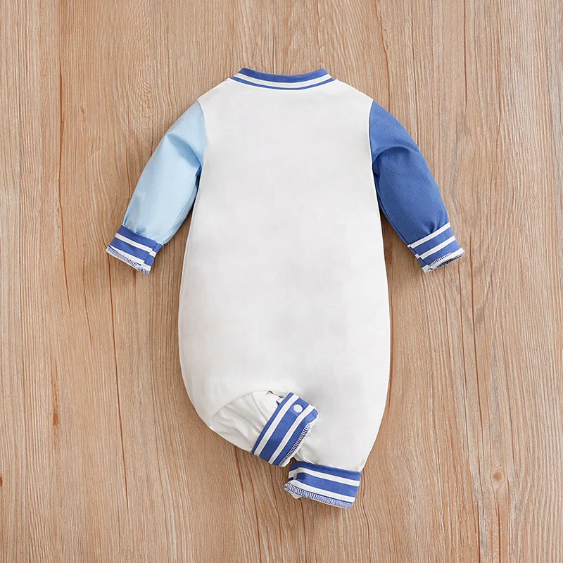 Mono pijama de bebé algodón manga larga estampado oso azul blanco - imagen 4