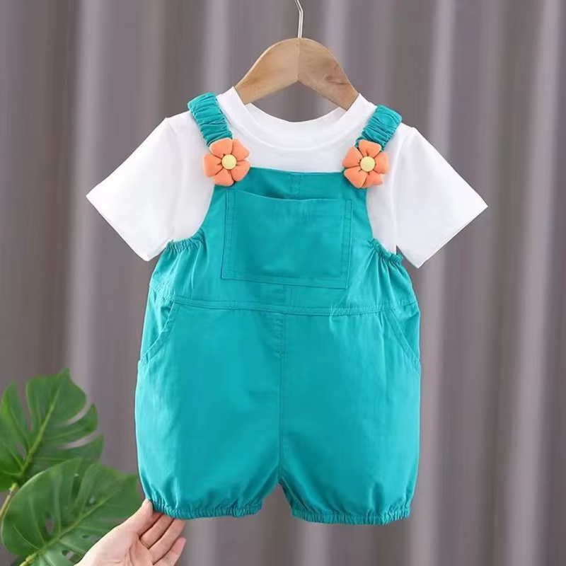 Nueva ropa de verano para bebés, traje niños y niñas, camiseta bonita manga corta, monos, 2 unids/set, disfraz informal chándales - imagen 2