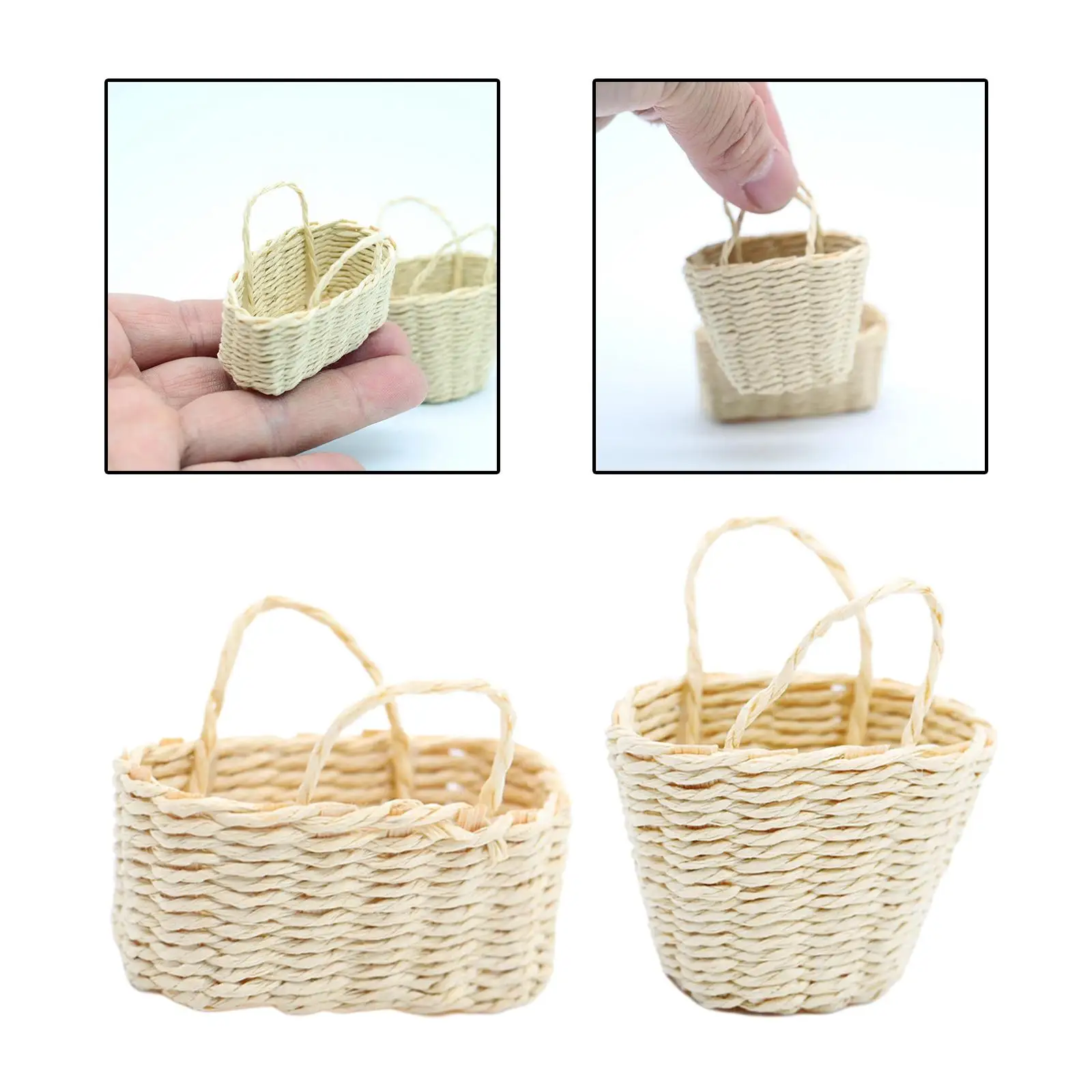 1:12 Scale Dollhouse Woven Basket Picnic Basket with Handle for Ornament