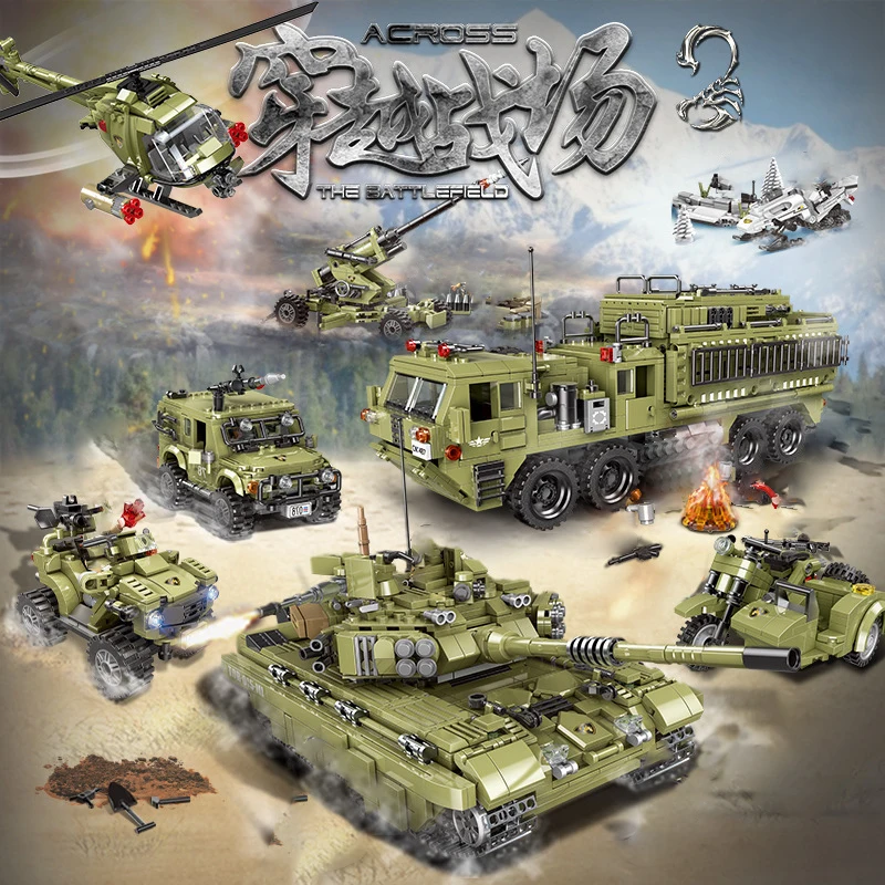 Bloques de construcción MOC de camión pesado militar de la Segunda Guerra Mundial, tanque de batalla principal del Reino Unido Challenger II, cuerpo de motocicleta, juguetes de ladrillo para niños - imagen 2