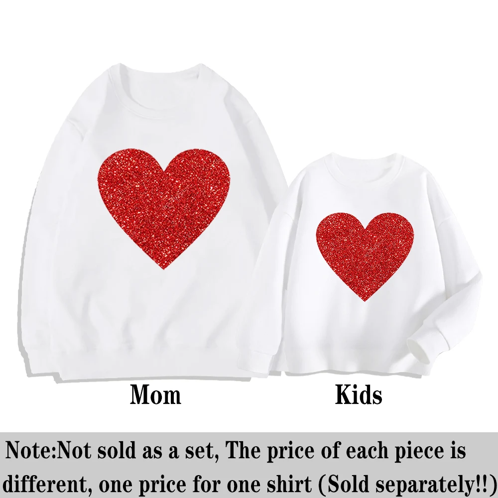 Mamá y yo Camisas del Día de San Valentín Sudadera con forma de corazón brillante Mamá y mini suéteres Moda Vacaciones Familia Ropa a juego - imagen 2