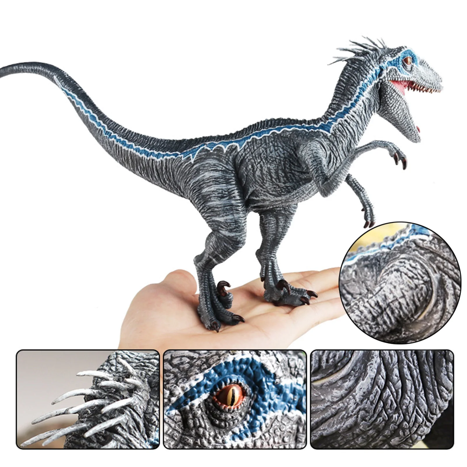 Velociraptor Mongoliensis azul con articulaciones móviles, figura de Animal de dinosaurio Jurásico realista, juguetes de regalo para niños y adultos, adornos