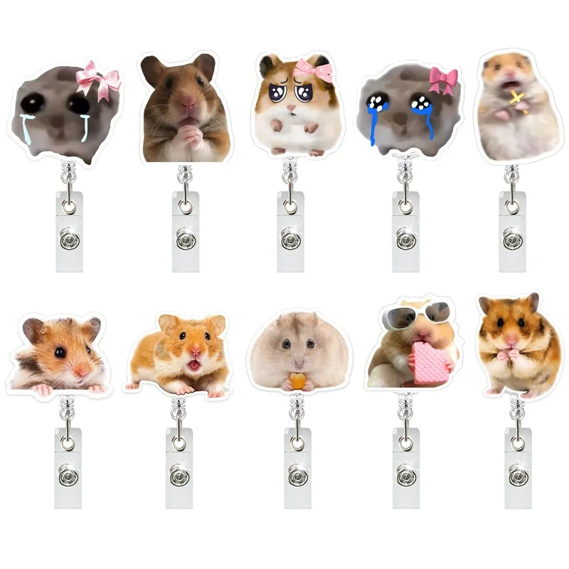 Lindo divertido hámster acrílico insignia carrete retráctil Clip de cocodrilo titular de la tarjeta de identificación para enfermera Doctor trabajador de oficina maestro estudiante