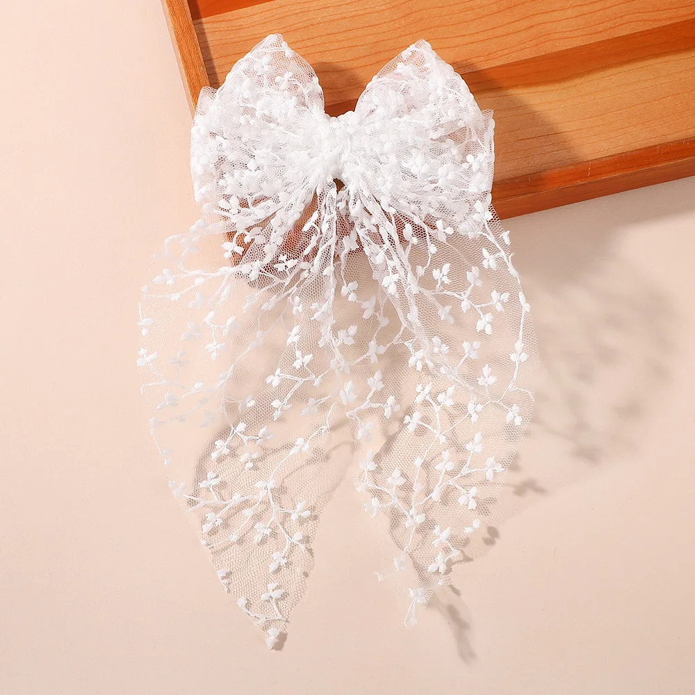 Pinza para el pelo de encaje con lazo largo elegante para niñas - imagen 2