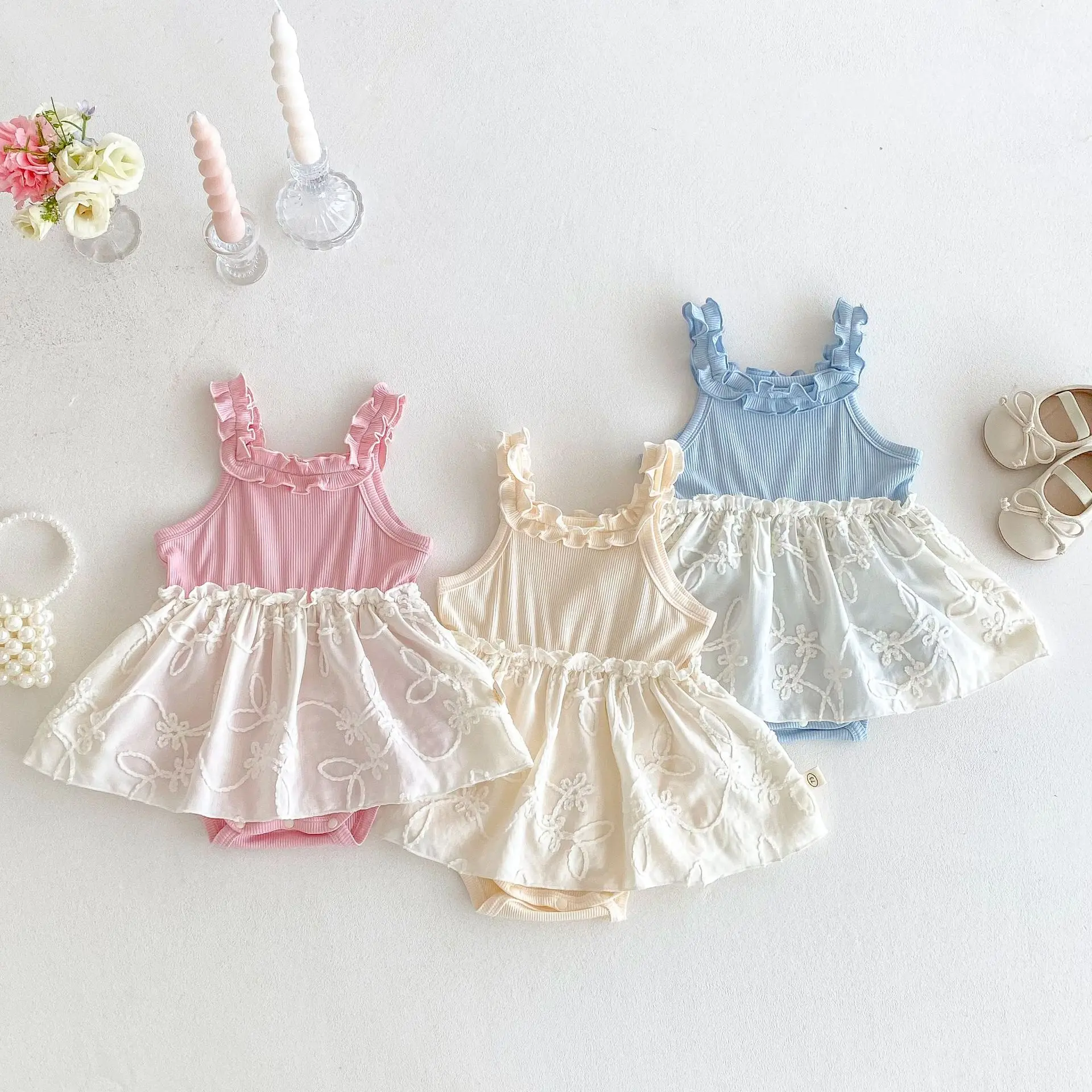 2025 nuevo verano bebé niña moda Color caramelo Sling Bubble Body ropa infantil recién nacido - imagen 2