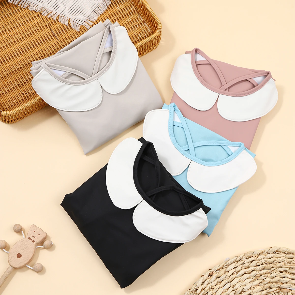Bata artística impermeable manga larga suave color sólido para bebé - imagen 3