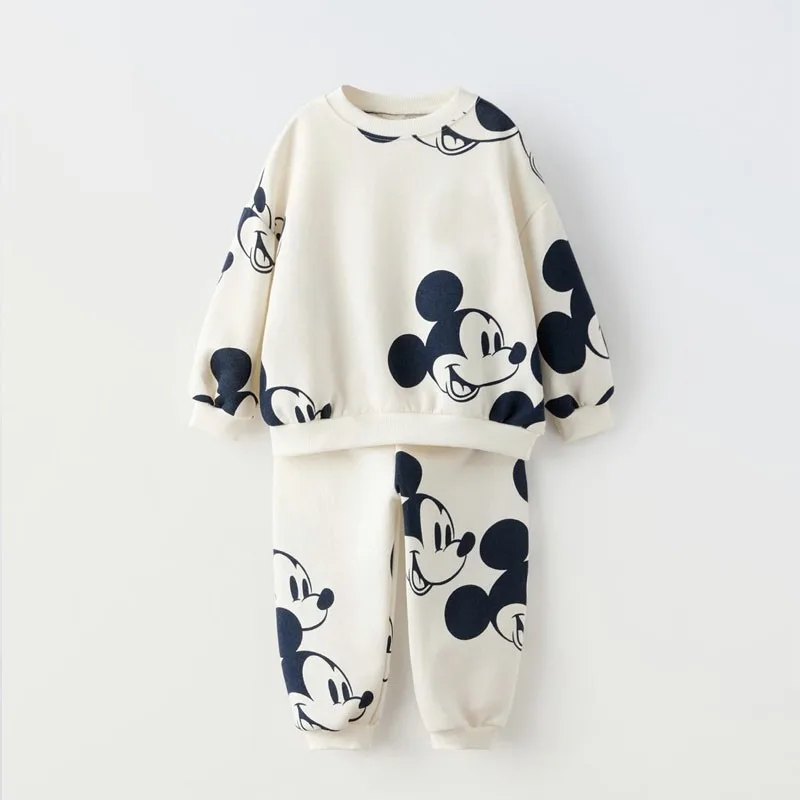 Conjuntos de otoño de Disney, sudaderas con capucha con estampado de Mickey Minnie, mallas estampadas, conjuntos de manga larga a la moda para niños pequeños, sudadera bonita + Pantalones, 2 uds. - imagen 3