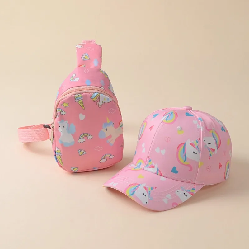 Dulce Kawaii dibujos animados caballo dinosaurio mariposa niños gorra de béisbol bolsa conjunto para 3-6T bebés niñas niños equipo de protección solar al aire libre