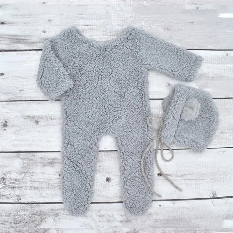 D7YD – accessoires photographie pour nourrissons, bonnet en polaire berbère, combinaison, vêtements pose pour studio pour - imagen 4