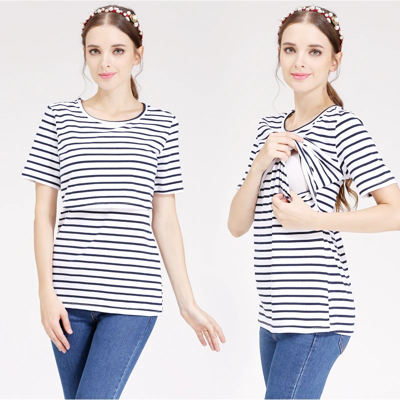 Nueva camiseta de maternidad para mujer, Tops de algodón elásticos de manga corta, ropa holgada para amamantar, ropa para embarazadas de talla grande - imagen 4