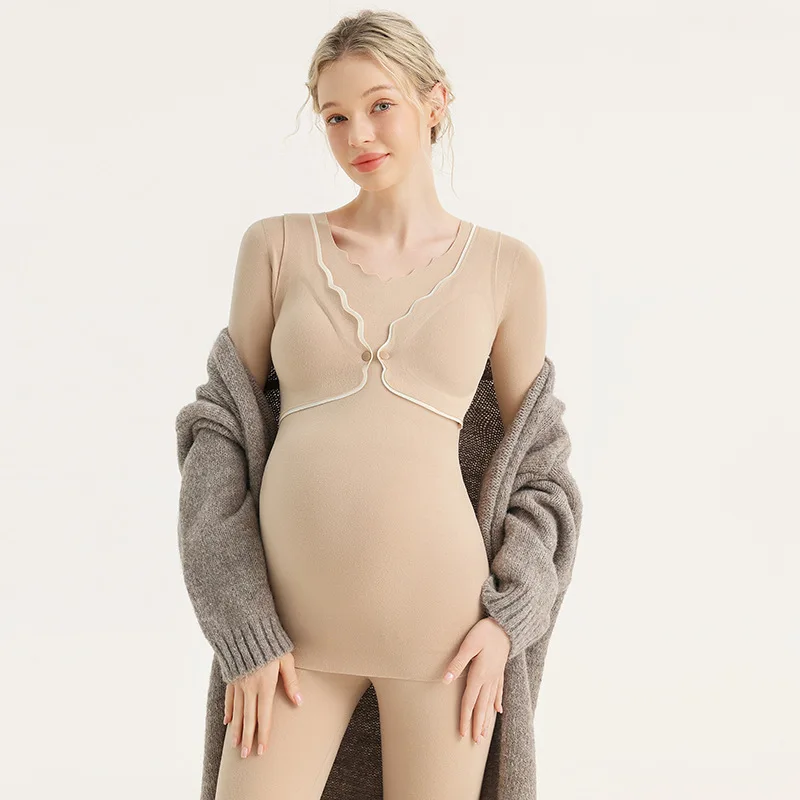 Conjunto de pijamas de ropa de maternidad, ropa de casa posparto, Tops de lactancia, ropa de otoño para mujeres embarazadas con almohadillas para el pecho - imagen 5