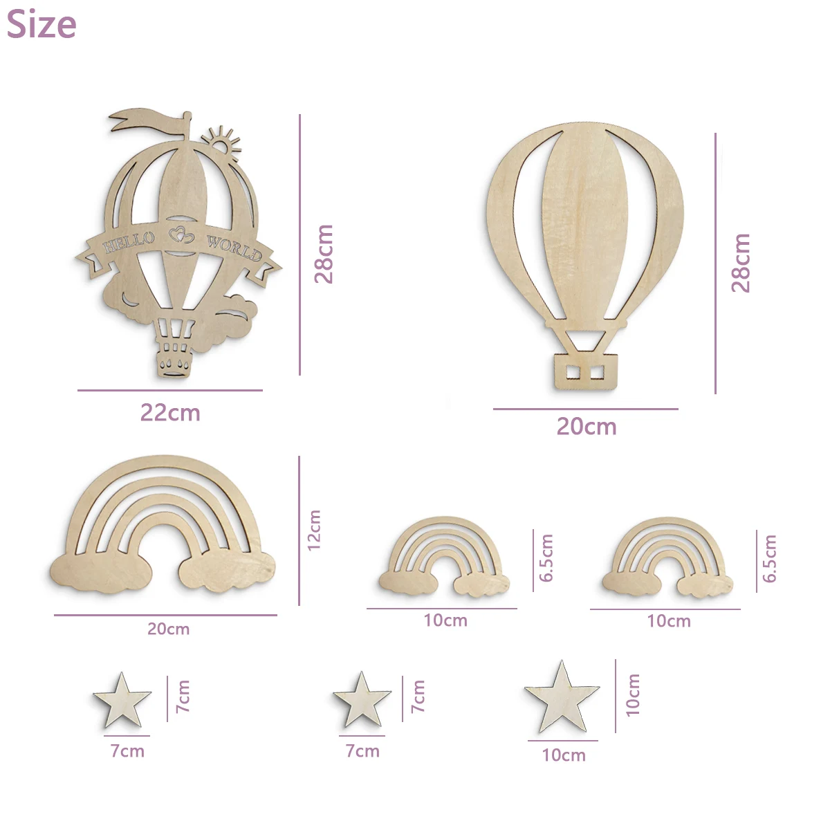 8 unids/set de globos de aire caliente de madera, nubes, estrellas, decoración de habitación de niños, decoración de jardín de infantes, decoración de pared creativa - imagen 4