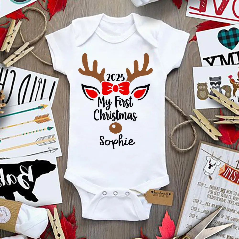 Traje personalizado de 1er Navidad para bebé, Body para recién nacido, mono de fiesta de Navidad de manga corta para vacaciones de invierno, regalo para Baby Shower