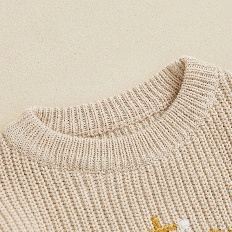 Suéter de punto de manga larga con cuello redondo y bordado de fútbol/alfombra con letras para otoño e invierno para niño y niña - imagen 5