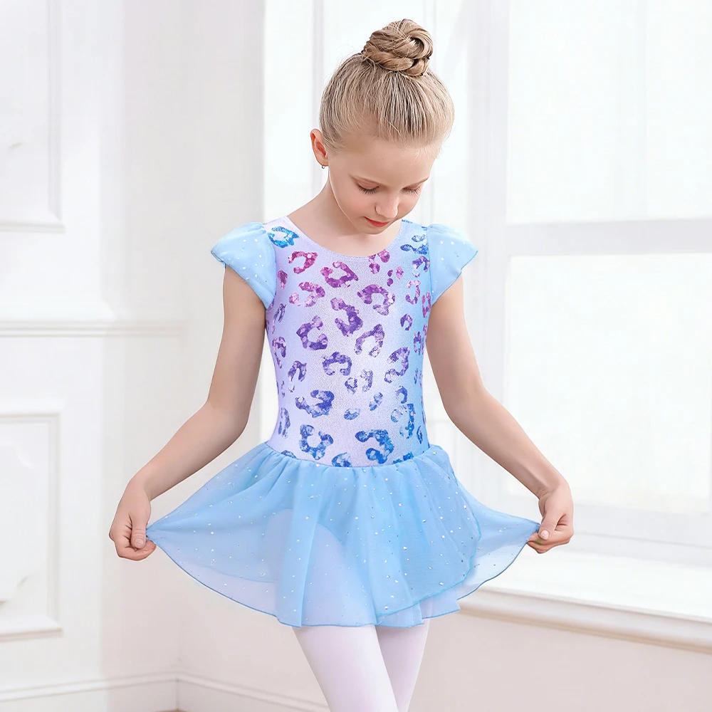 Maillot de ballet con falda para niñas – Estampado leopardo y volantes - imagen 2