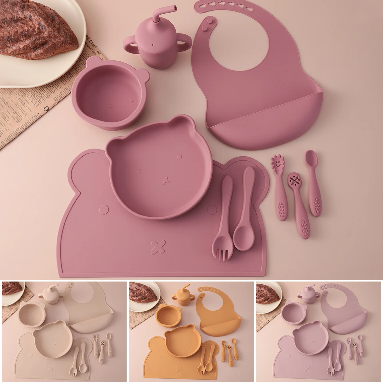 Set destete bebé vajilla silicona ventosa antideslizante sin BPA