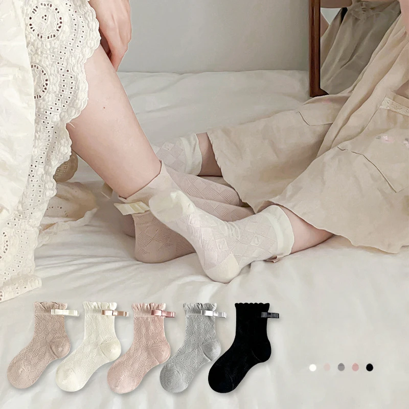 Calcetines escolares para niñas con malla ligera y lazo Jacquard - imagen 2