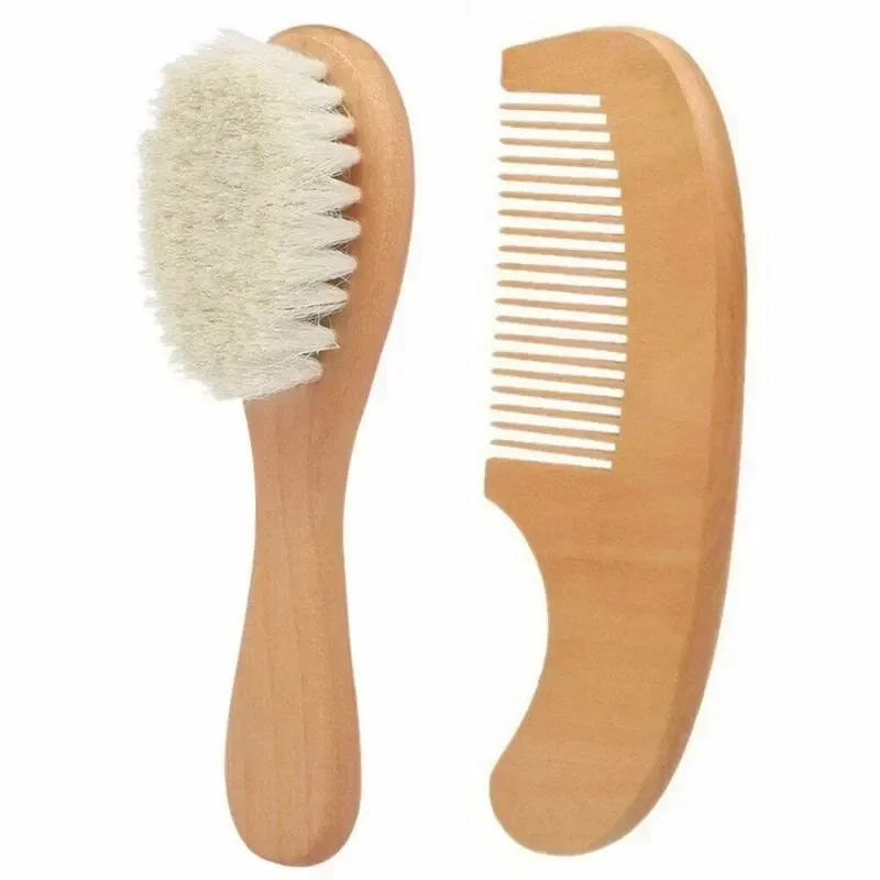 2 uds cepillo de madera de lana para bebé recién nacido peine cepillo de pelo para recién nacido masajeador de cabeza infantil peine portátil cepillo de baño para el cabello peine - imagen 3