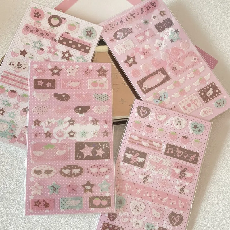 Pegatina de tarjeta de película Flash de estrella de fresa, nota musical rosa y marrón, pegatina decorativa coreana para funda de teléfono móvil - imagen 5