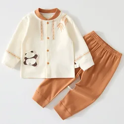Conjunto de otoño de algodón con estampado de panda para bebé