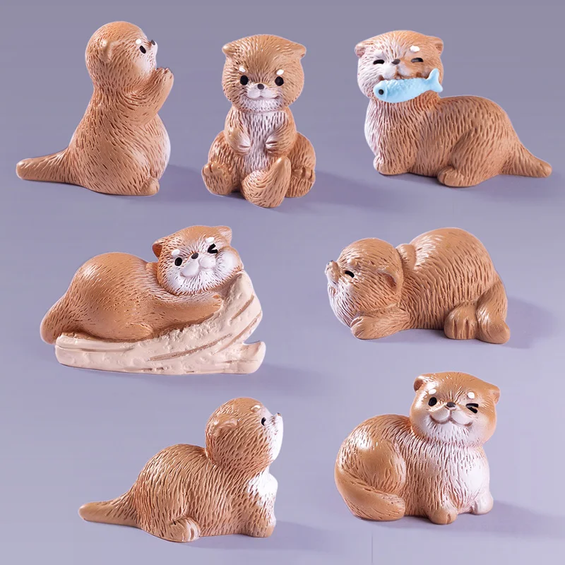 4 Uds nueva estatuilla de nutria DIY paisaje hogar Kawaii decoración de la habitación casa de muñecas miniatura Hada jardín decoración accesorios modernos - imagen 5
