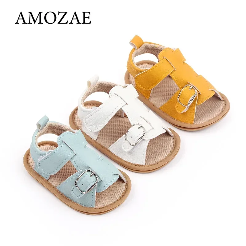 Sandalias de verano para niña, zapatos planos con hebilla bonita, suela suave antideslizante, zuecos para primeros pasos, sandalias de gamuza