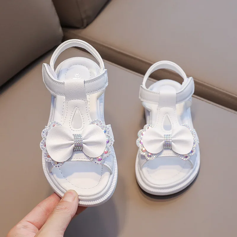Zapatos informales de suela suave para niña, sandalias de princesa a la moda, zapatos de playa con diamantes de agua, sandalias con forma de lazo - imagen 3