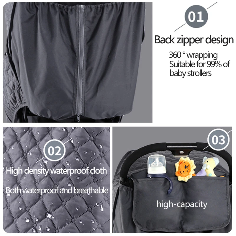 Protector de viento Cubierta de lluvia Universal 2 en 1 Impermeable 2 en 1 Impermeable Invierno Cálido Capucha Cochecito Accesorios - imagen 4