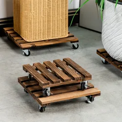 Bandeja de madera maciza con ruedas para maceteros de bonsái