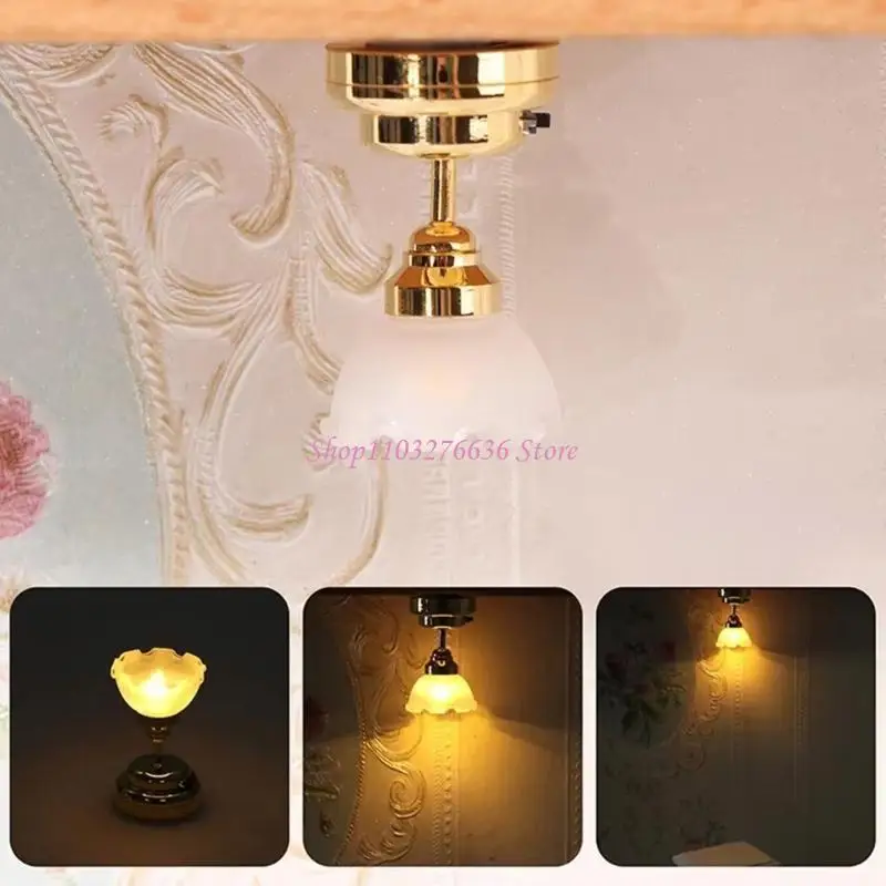 1:12 casas de muñecas, candelabro de techo para salón, lámpara de techo LED para niños, muebles de juguete, lámpara de techo, accesorios para casas de muñecas - imagen 5