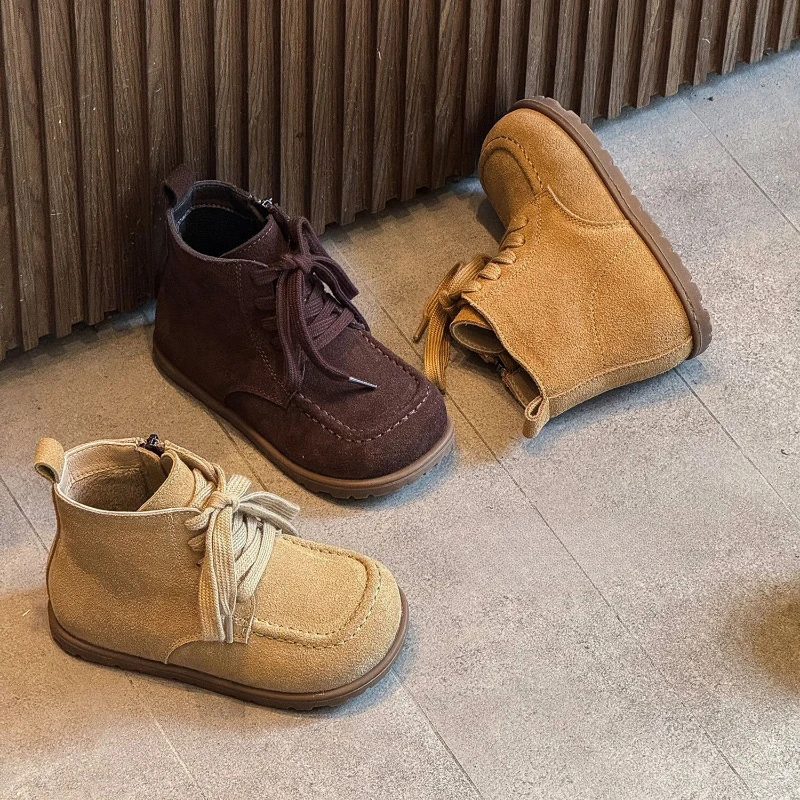 Botines de cuero para niños, botas cortas Retro de cuero genuino para niñas, zapatos de otoño para niños pequeños, estilo Vintage coreano - imagen 4
