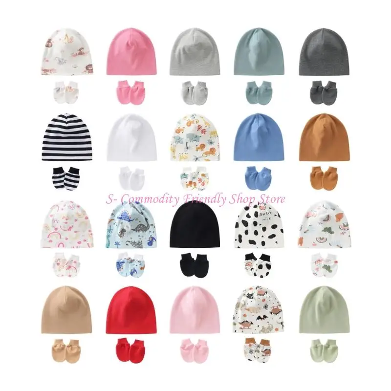 Guantes antiarañazos 85AE con gorro, gorros turbante para recién nacidos, gorro fetal suave y transpirable para bebé - imagen 5