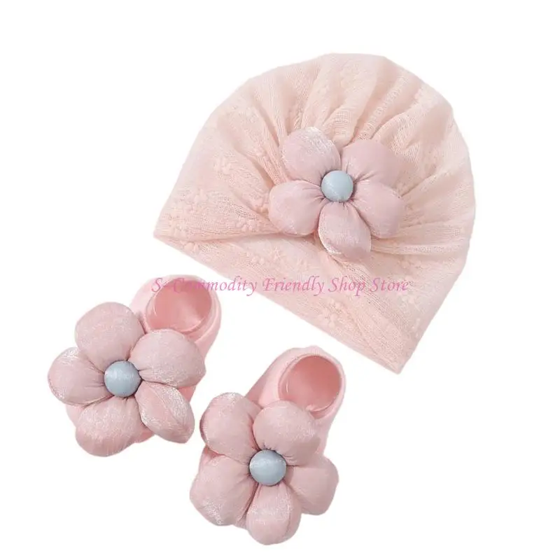 85AE Baby Headscarf Caps Stylish Girls Bonnet Hat Fashion Headwear with Socks Set - imagen 4