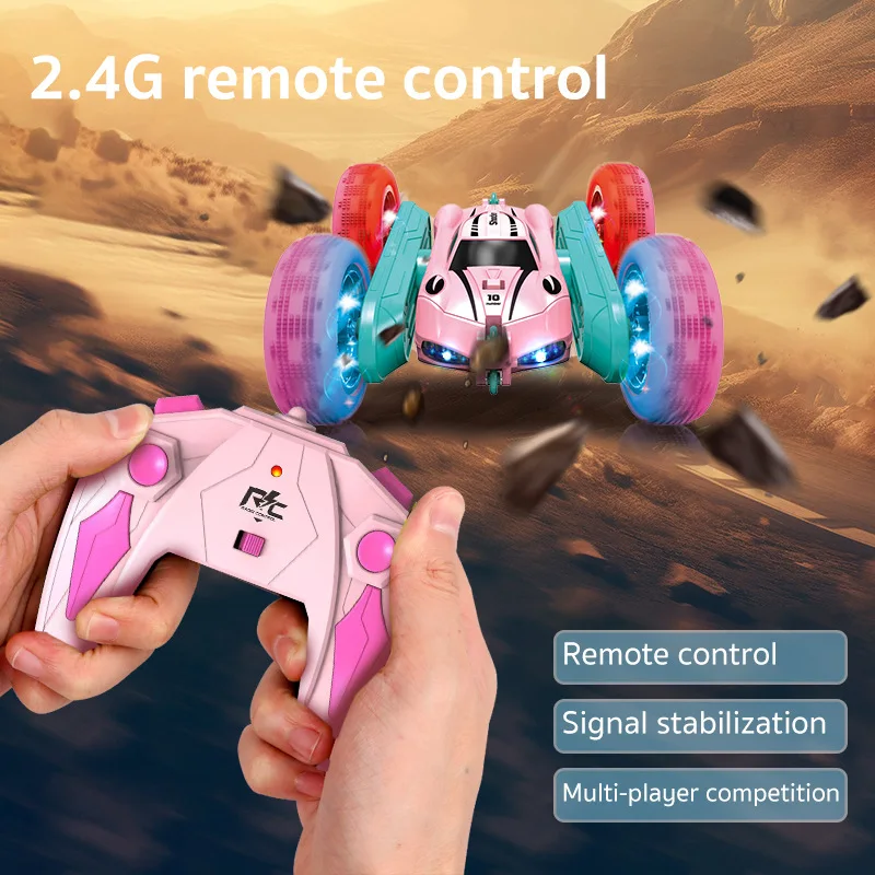 Coche de Control remoto con tapa de doble cara, coches de control remoto 4WD giratorios 360 con luz, coche de juguete acrobático de carrera eléctrico de 2,4 GHz para niños y niñas, regalos - imagen 3