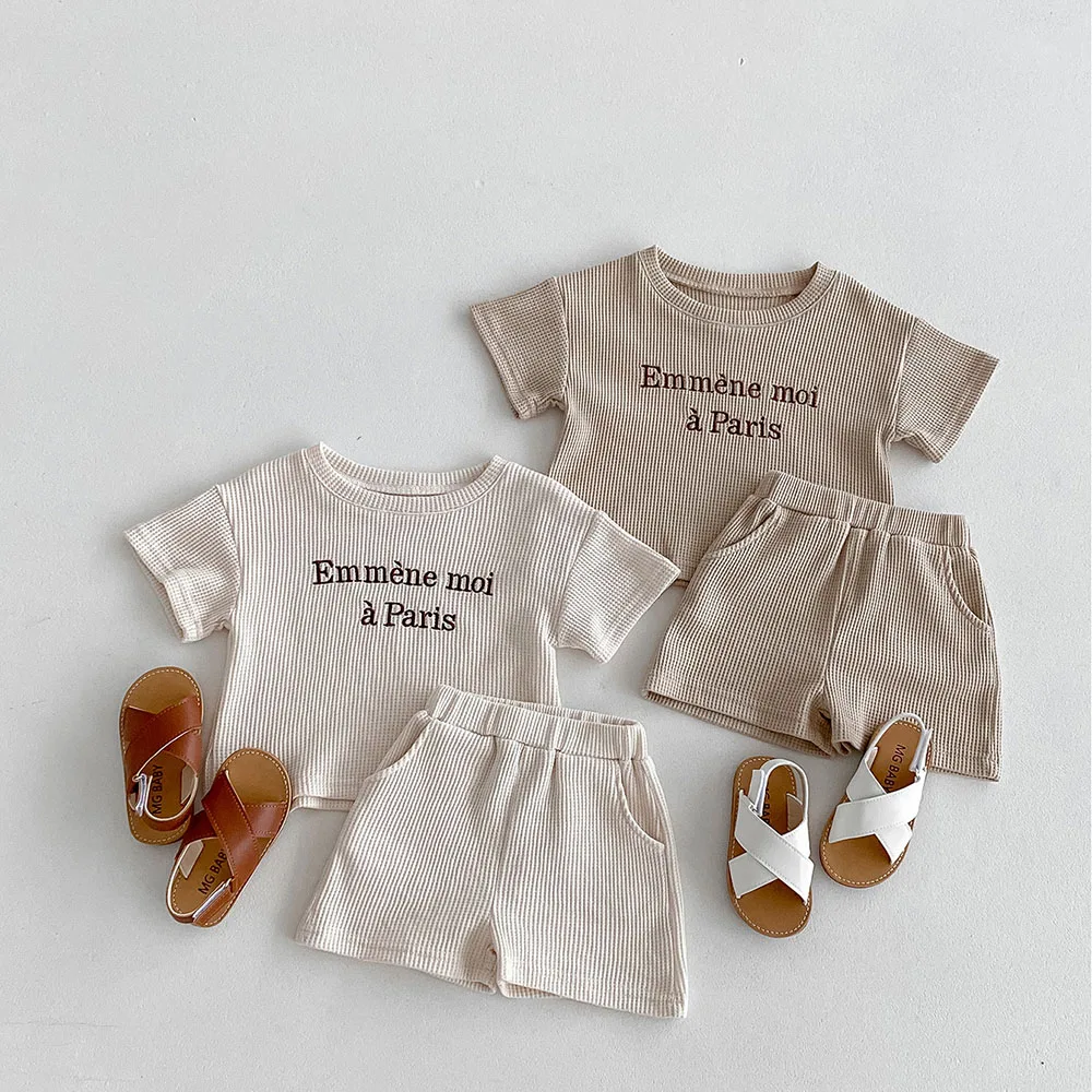 Milangel-Conjunto de ropa de verano para niños, traje de chándal con letras bordadas, camiseta y pantalones cortos, Sudadera con capucha de 2 piezas, 2024